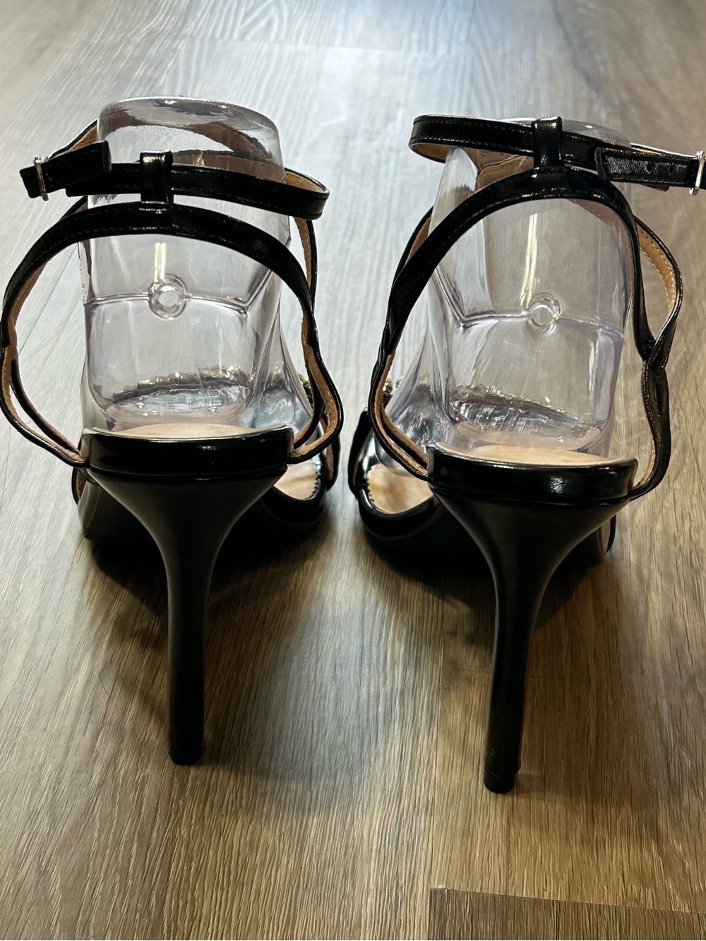 Black Rhinestone Ankle Strap Heeled Sandals Size 9 NWOT - Picture 3 of 9